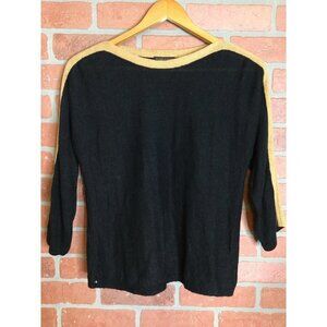 Eileen Fisher Women's Boxy Fit Sweater Boat Neck 3/4 Sleeves Black Gold XXS